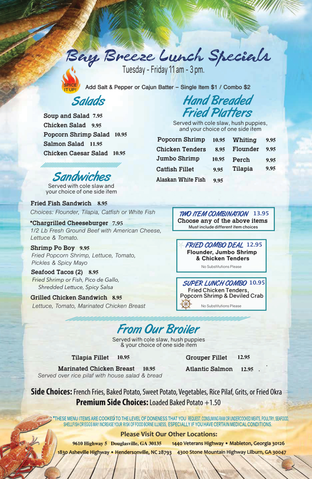 Lunch Specials Menu Bay Breeze Seafood Restaurants